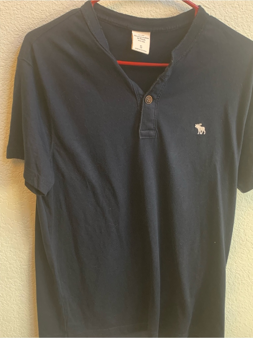 Abercrombie & Fitch Navy Short-Sleeve Henley with White Moose Logo